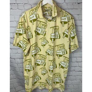 SOSIK Men’s Size Large Shirt Polo Golf Novelty Casual Stretch Yellow Golf Carts